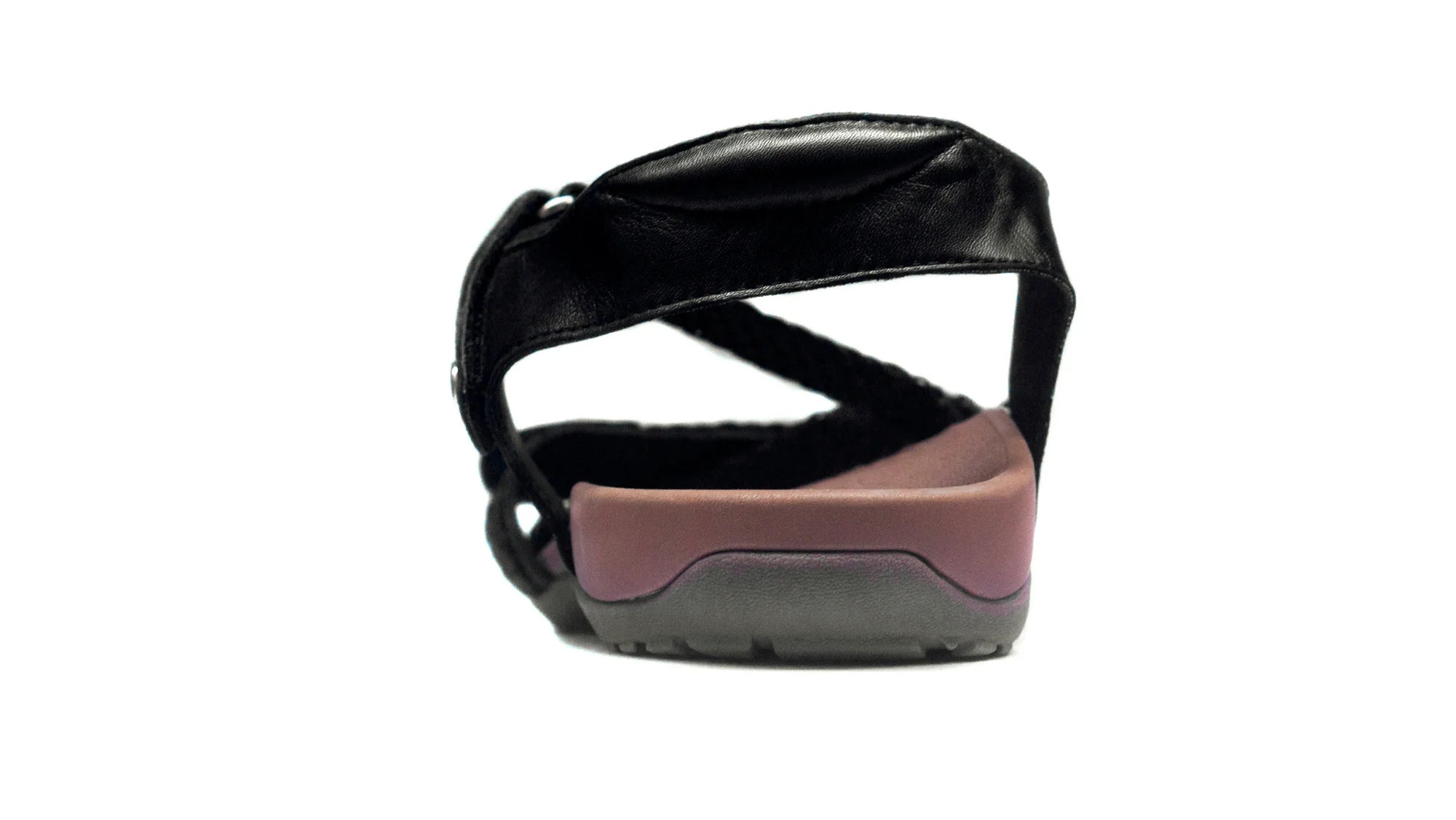 Black protective gear with pink interior on a white background