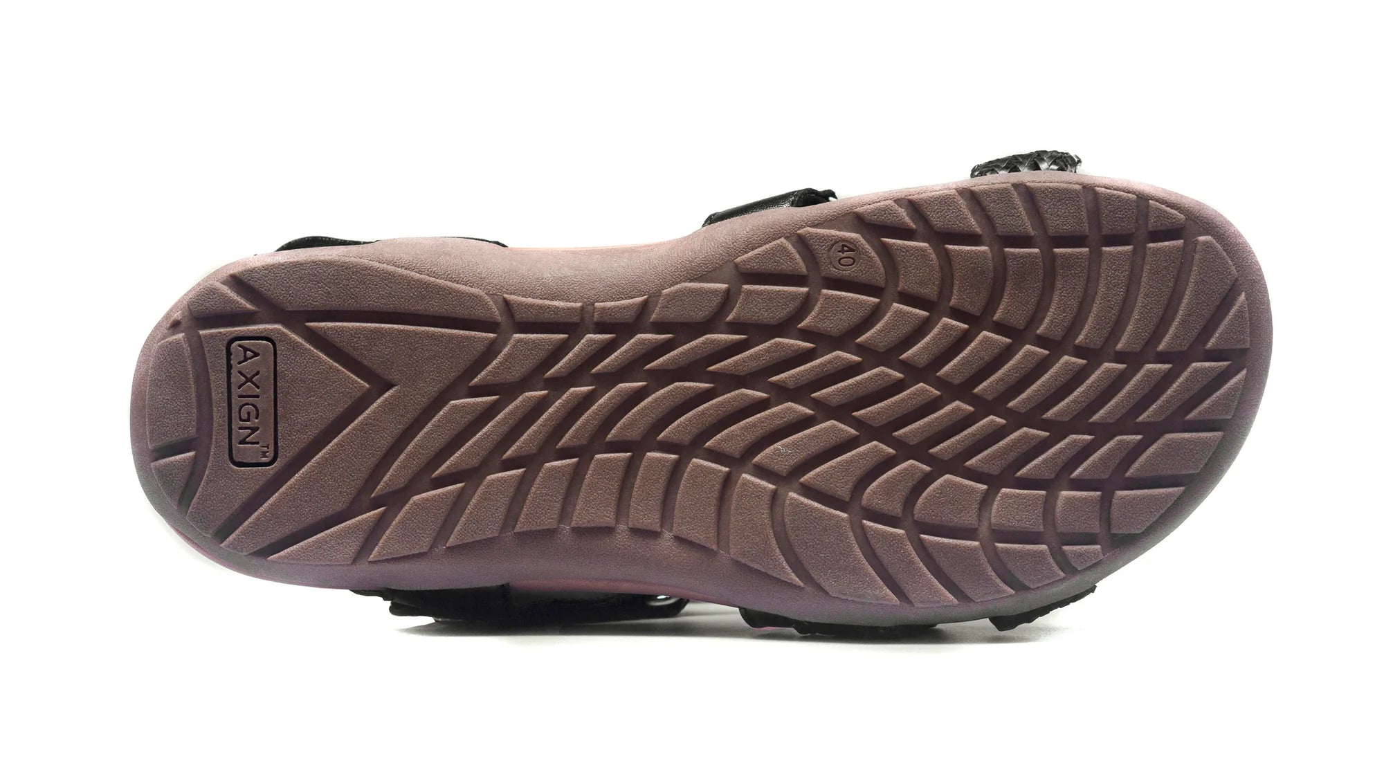 Brown shoe sole with tread pattern on a white background