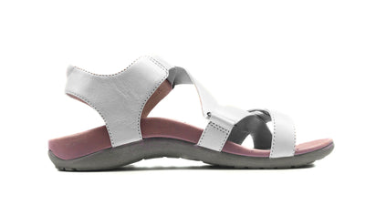 Eliza Orthotic Sandals - White, open-toe with thick sole, shown side view on white background.