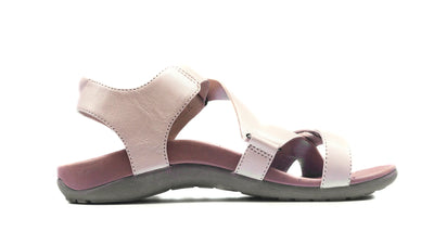 Eliza Orthotic Sandals - Nude: light pink strappy sandal with arch support, side view.