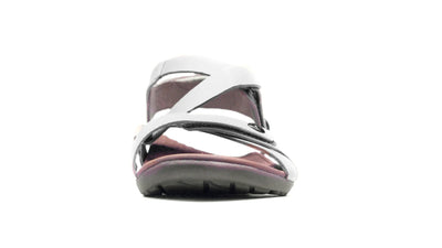 Front view of Eliza Orthotic Sandals - White with arch support and black sole on white background.