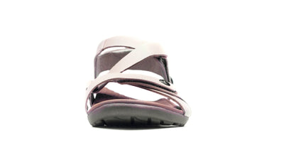 Front view of Eliza Orthotic Sandals - Nude with arch support and thick sole on white background.