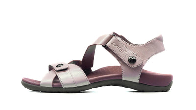 Eliza Orthotic Sandals - Nude: arch support, adjustable straps, black sole, profile view.