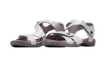 White open-toe Eliza Orthotic Sandals with ankle straps, designed for arch support.