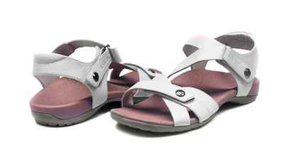 White open-toe Eliza Orthotic Sandals with adjustable straps for arch support.