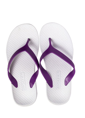 Foot HQ Footwear 35 Archline Orthotic Arch Support Flip Flop Thongs (White / Purple Straps)