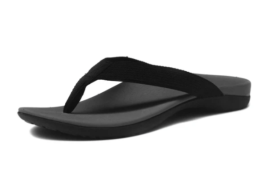Foot HQ Footwear Euro 36 Axign Orthotic Flip Flops with Arch Support – Grey w/ Black Strap